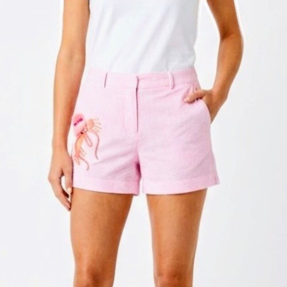 LILLY PULITZER Shorts Pink/White Striped Callahan Sequin Octopus Women 16 L/XL